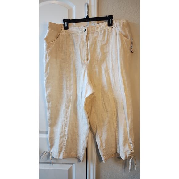 NWT JM Collection Womens 20w Ivory pants 100% Linen Wide Leg Lagenlook Capri - Picture 1 of 16